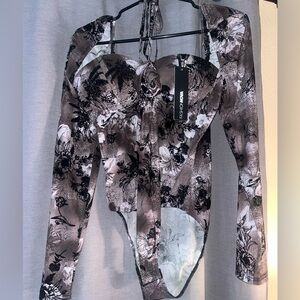 Fashion Nova Dead roses mesh bodysuit XL